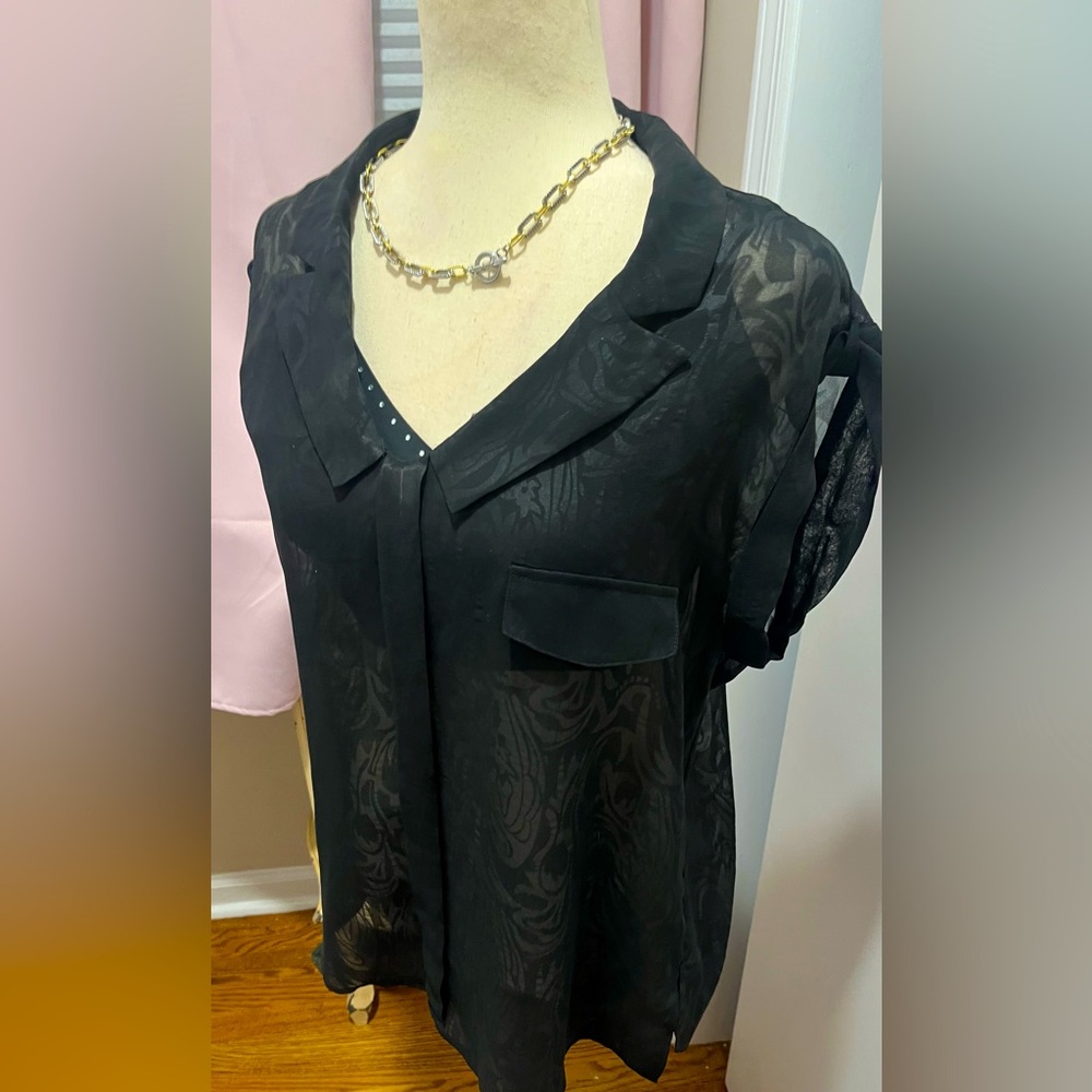 Black sheer short sleeve blouse